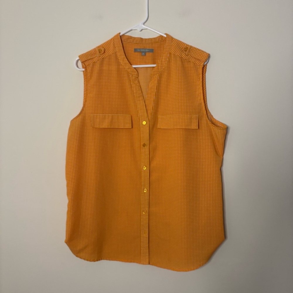 NY Collection Women’s XL Orange White Polka Dot Sleeveless Blouse Top fall